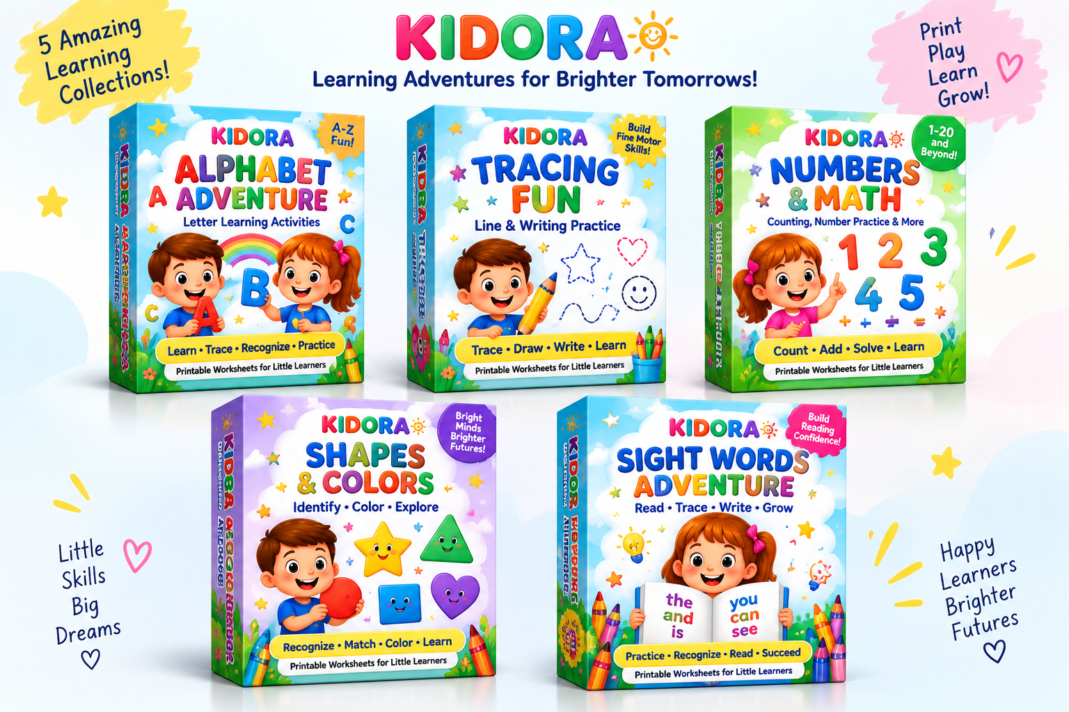 KIDORA Complete Learning Vault — 5 Learning Collections, 13 Main PDF Workbooks, 779+ Printable Pages