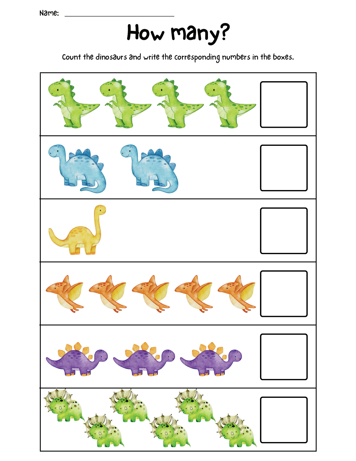 How many dinosaurs counting math worksheet