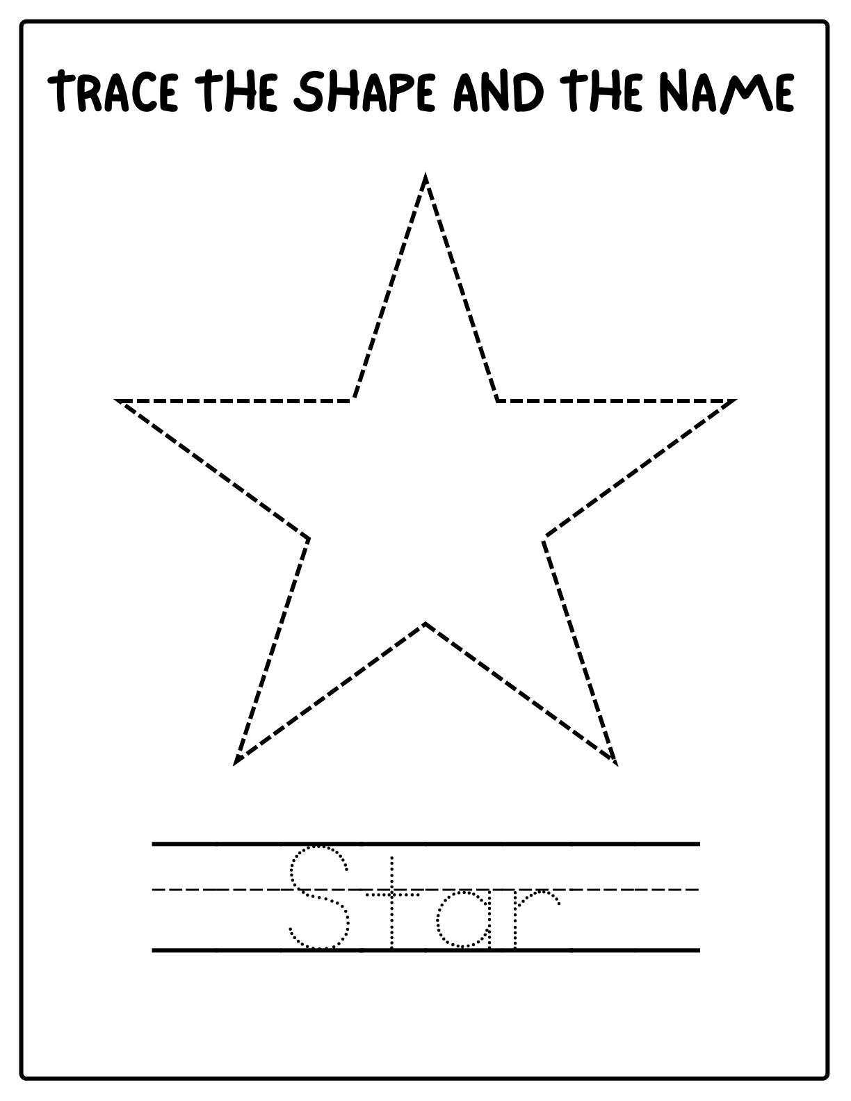 Star trace the shape and name geometry worksheet