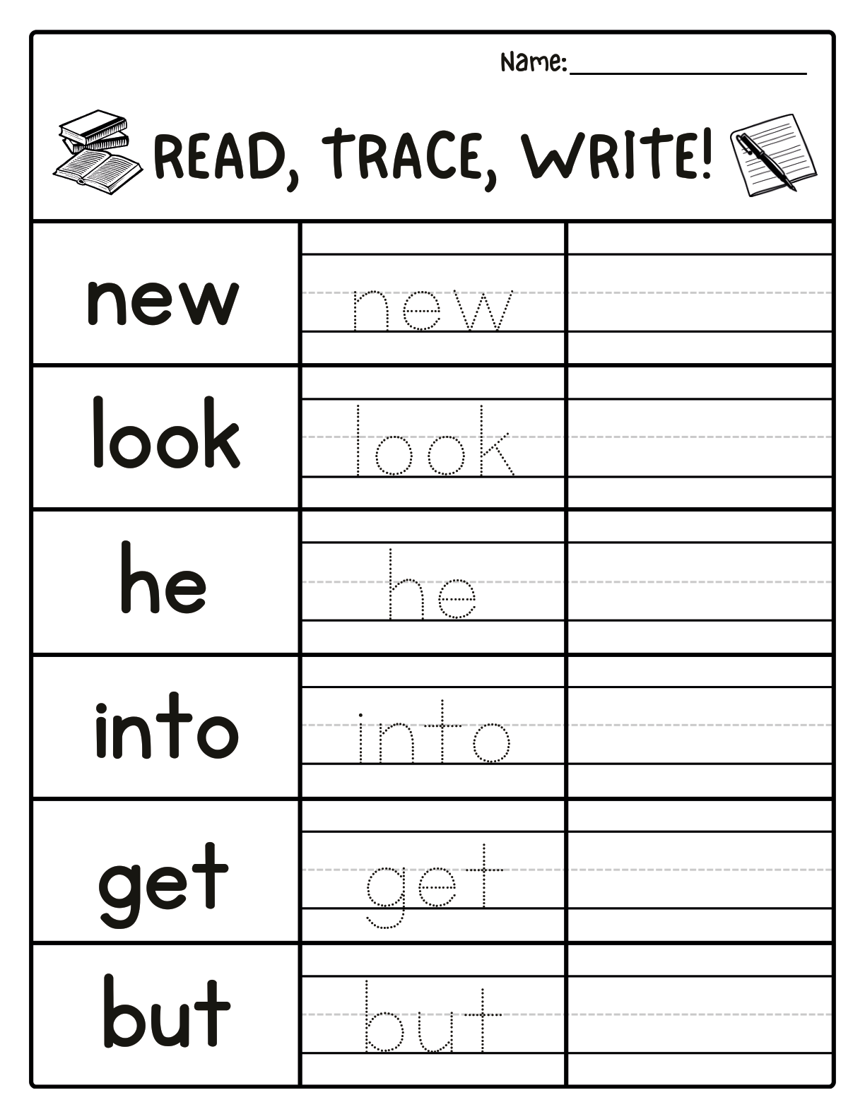 READ TRACE WRITE high frequency sight words worksheet