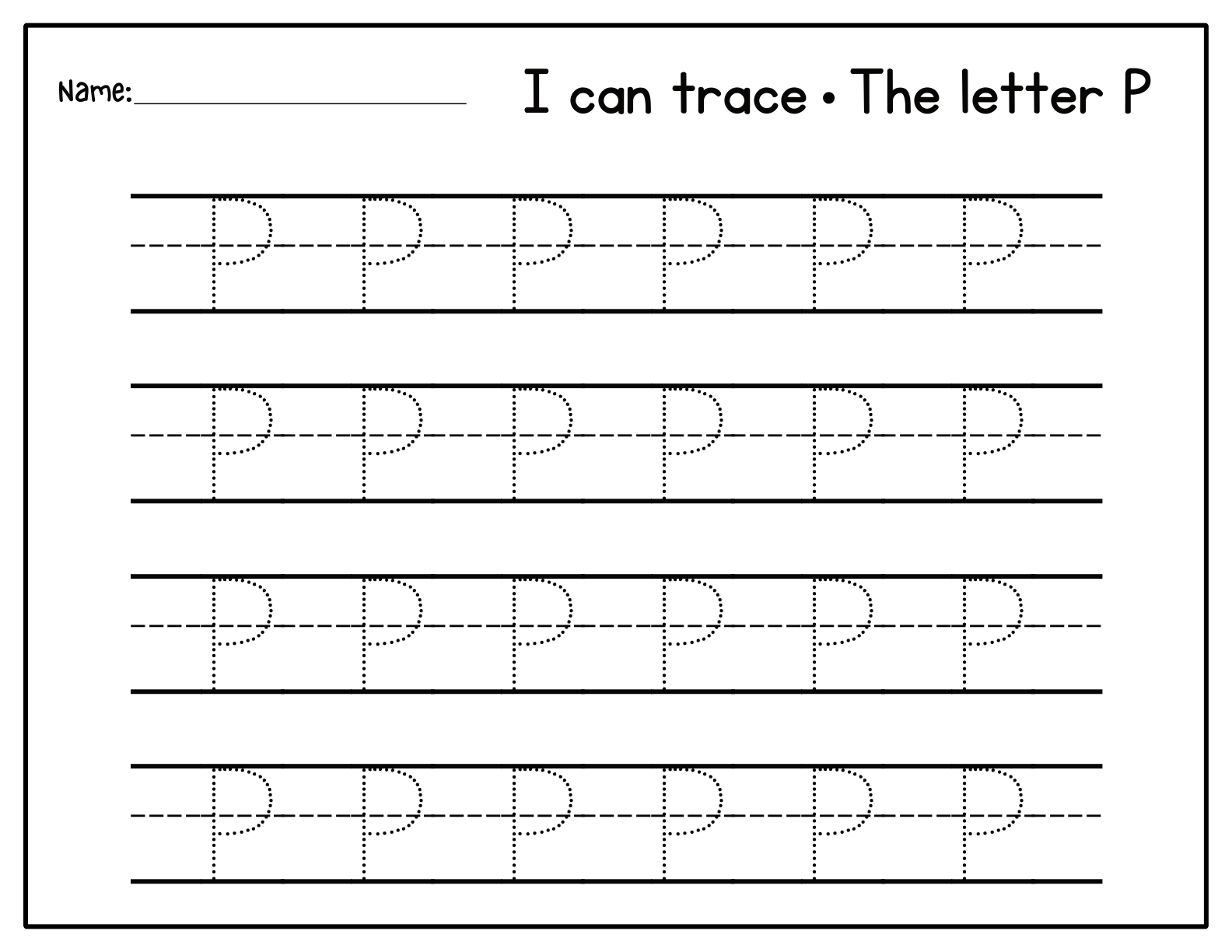 I can trace The letter P handwriting practice worksheet